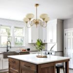 Vintage Glass Dining Chandelier 5 Light Antique Brass Chandelier Light Fixtures Mid Century Modern Sputnik Ceiling Light Fixture Large Gold Globe Pendant Light for Living Room - Image 4