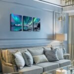 Farmhouse Canvas Wall Art for Bedroom, Living Room, Office - Aurora Scenery Painting on Stretched and Framed Pictures - 3 Piece Ready to Hang for Bathroom Home Decor - Image 3