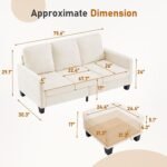 Furnimart Modern Small 3-Seater Sofa Set with Storage Ottoman, Compact Couch for Small Space, Chenille Fabric, Solid Wood Frame, Side Pocket & Storage Footstool, Living Room, Apartment(Beige) - Image 3