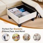 Furnimart Modern Small 3-Seater Sofa Set with Storage Ottoman, Compact Couch for Small Space, Chenille Fabric, Solid Wood Frame, Side Pocket & Storage Footstool, Living Room, Apartment(Beige) - Image 5