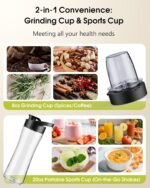 Countertop Blenders for Kitchen, 1400W Professional Blender for Smoothies, 3 Functions with 5 Speeds Smoothie Blender, with 51-oz Glass Jar, Grinder & Portable Cup Combo, Self-Cleaning - Image 4