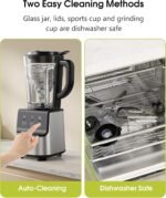 Countertop Blenders for Kitchen, 1400W Professional Blender for Smoothies, 3 Functions with 5 Speeds Smoothie Blender, with 51-oz Glass Jar, Grinder & Portable Cup Combo, Self-Cleaning - Image 5