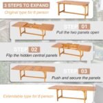 PHI VILLA 7 PCS Acacia Wood Outdoor Dining Set for 6, Expandable Teak Wooden Table & Chairs with Cushions, Farmhouse Dining Furniture Set for Patio, Deck, Yard - Image 3