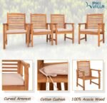 PHI VILLA 7 PCS Acacia Wood Outdoor Dining Set for 6, Expandable Teak Wooden Table & Chairs with Cushions, Farmhouse Dining Furniture Set for Patio, Deck, Yard - Image 4