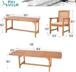 PHI VILLA 7 PCS Acacia Wood Outdoor Dining Set for 6, Expandable Teak Wooden Table & Chairs with Cushions, Farmhouse Dining Furniture Set for Patio, Deck, Yard - Image 8