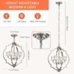 Brushed Nickel Chandelier Large 4-Light Modern Farmhouse Pendant Lighting Fixtures for Dining Room Living Room Bedroom Kitchen Island Home Office - Image 3