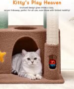 31" Cute Cat Tower for Indoor Kittens with Cat Condo, Plush Platform, Hammock, Sisal Scratching Posts, Dangling Ball, Tall Cat Tree Tower with Self-Grooming Brush (Olive Green) - Image 4