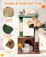 31" Cute Cat Tower for Indoor Kittens with Cat Condo, Plush Platform, Hammock, Sisal Scratching Posts, Dangling Ball, Tall Cat Tree Tower with Self-Grooming Brush (Olive Green) - Image 5