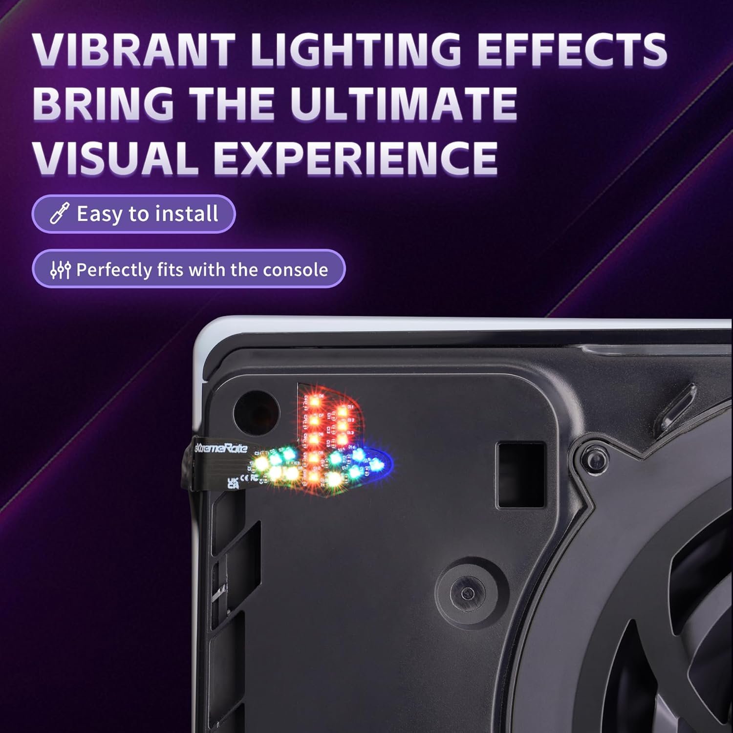 eXtremeRate 7 Colors 40 Effects RGB Rainbow Logo LED Kit for PS5 Slim/Pro Console, Illuminated Lighting Decoration Logo LED Board for PS5 Slim/Pro Disc & Digital Console - Image 7