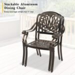 VINGLI 5 Pieces Outdoor Patio Dining Set, Cast Aluminium Patio Furniture Set with 4 Chairs and 1 Umbrella Table for Yard, Garden, Porch and Poolside, Bronze - Image 6