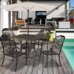 VINGLI 5 Pieces Outdoor Patio Dining Set, Cast Aluminium Patio Furniture Set with 4 Chairs and 1 Umbrella Table for Yard, Garden, Porch and Poolside, Bronze - Image 8