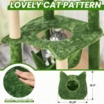 55 Inch Large Cat Tree Tower for Indoor Cats with Hammock Green Leaves Sisal Scratching Post, Plush Hang Ball Play Furniture for Kittens & Adult Cats,New Green - Image 5