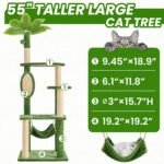 55 Inch Large Cat Tree Tower for Indoor Cats with Hammock Green Leaves Sisal Scratching Post, Plush Hang Ball Play Furniture for Kittens & Adult Cats,New Green - Image 7