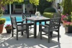 5 Piece HDPE Outdoor Dining Set for 4, Patio Dining Furniture Set with Square Table and Umbrella Hole, Outdoor Table and Chairs for Garden, Poolside, Backyard, Deck (Grey, 5 Piece Square Set) - Image 3
