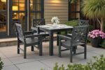 5 Piece HDPE Outdoor Dining Set for 4, Patio Dining Furniture Set with Square Table and Umbrella Hole, Outdoor Table and Chairs for Garden, Poolside, Backyard, Deck (Grey, 5 Piece Square Set) - Image 7