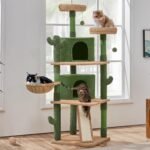 Yaheetech Cactus Cat Tree, 66?H Cat Tower for Indoor Cats, Multi-Level Cat Tree with Large Condos & Ramp, Pet Play House with Padded Perch, Platforms, Basket & Hanging Ball, Green/Brown - Image 3