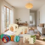 Extra Large Rabbit Hideout, Wooden Bunny Castle with Tunnel and Stair, Rabbit House Tower with Hay Feeder Sturdy Habitat for Guinea Pig Chinchilla Ferret Hamster - Image 6
