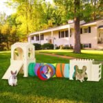 Extra Large Rabbit Hideout, Wooden Bunny Castle with Tunnel and Stair, Rabbit House Tower with Hay Feeder Sturdy Habitat for Guinea Pig Chinchilla Ferret Hamster - Image 7