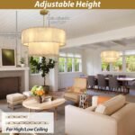 Alabaster Chandelier,D32in Spanish Marble Round Alabaster Chandelier 2 Tiers,Modern Living Room Alabaster Chandeliers, Adjustable Gold Chandeliers for Dining Room,Bedroom,Bathroom,Entryway - Image 6