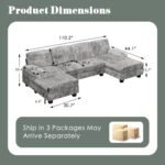 Furniwell Convertible Sectional Sofa Couch, 4 Seat Sofa Set for Living Room U-Shaped Modern Fabric Modular Sofa Sleeper with Double Chaise & Memory Foam (Fabric, Grey) - Image 3