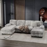 Furniwell Convertible Sectional Sofa Couch, 4 Seat Sofa Set for Living Room U-Shaped Modern Fabric Modular Sofa Sleeper with Double Chaise & Memory Foam (Fabric, Grey) - Image 4