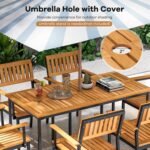 Tangkula 7 Piece Outdoor Dining Set for 6, Acacia Wood Rectangular Dining Table & 6 Armchairs w/Metal Frame, Umbrella Hole, Farmhouse Dining Furniture Set for Garden Porch Poolside Yard - Image 4