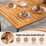 Tangkula 7 Piece Outdoor Dining Set for 6, Acacia Wood Rectangular Dining Table & 6 Armchairs w/Metal Frame, Umbrella Hole, Farmhouse Dining Furniture Set for Garden Porch Poolside Yard - Image 5