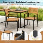 Tangkula 7 Piece Outdoor Dining Set for 6, Acacia Wood Rectangular Dining Table & 6 Armchairs w/Metal Frame, Umbrella Hole, Farmhouse Dining Furniture Set for Garden Porch Poolside Yard - Image 7