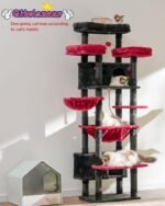 Cat Tree for Indoor Cats Large Adult, 74" Cat Tower for with 3 Big Platforms, 2 Baskets, 2 Condos, Multi-Level Cat Scratching Posts, Black and Red GCT030BR - Image 3