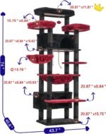 Cat Tree for Indoor Cats Large Adult, 74" Cat Tower for with 3 Big Platforms, 2 Baskets, 2 Condos, Multi-Level Cat Scratching Posts, Black and Red GCT030BR - Image 5