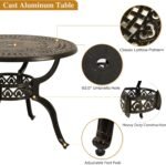 5-Piece Cast Aluminum Outdoor Patio Dining Set, All Weather Cast Aluminum Outdoor Furniture Dining Set for Patio, Balcony, Lawn, Garden, Backyard w/4 Chairs and Cushions, 2.0" Umbrella Hole - Image 4