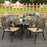 5-Piece Cast Aluminum Outdoor Patio Dining Set, All Weather Cast Aluminum Outdoor Furniture Dining Set for Patio, Balcony, Lawn, Garden, Backyard w/4 Chairs and Cushions, 2.0" Umbrella Hole - Image 8