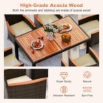 HAPPYGRILL 7 Pieces Rattan Wicker Patio Dining Set, Outdoor Dining Set with Cushions, Large Dining Table with Acacia Wood Top, Outside Dining Furniture Set with Umbrella Hole - Image 5
