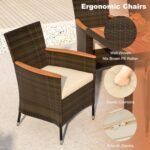 HAPPYGRILL 7 Pieces Rattan Wicker Patio Dining Set, Outdoor Dining Set with Cushions, Large Dining Table with Acacia Wood Top, Outside Dining Furniture Set with Umbrella Hole - Image 6