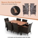 HAPPYGRILL 7 Pieces Rattan Wicker Patio Dining Set, Outdoor Dining Set with Cushions, Large Dining Table with Acacia Wood Top, Outside Dining Furniture Set with Umbrella Hole - Image 7