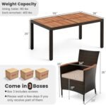 HAPPYGRILL 7 Pieces Rattan Wicker Patio Dining Set, Outdoor Dining Set with Cushions, Large Dining Table with Acacia Wood Top, Outside Dining Furniture Set with Umbrella Hole - Image 8