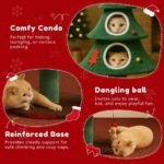 LUCKLIFE 52" Christmas Cat Tree with 2 Cozy Houses,Indoor Modern Cat Tower with Anti-Tip Kit,Plush Perches & Hanging Balls,Holiday Cat Climbing Furniture for Kittens to Play and Sleep - Image 6