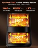 12QT Large Double Air Fryer, 10-in-1 Dual Airfryer with 2 Baskets & SyncHeat Tech for Even Cooking, Stacked Compact Design, Smart Finish & Match Cook, PFAS-Free Nonstick, Dishwasher Safe, Black - Image 4