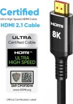 Snowkids 8K Certified HDMI 2.1 Cable 10 ft, Non-Slip Nylon Braided, 48Gbps Ultra High-Speed HDMI Cables Cord, 10K 8K@60Hz, 4K@120Hz Compatible for TV/PS-5/X-box/Projector/Sound System & More - Image 4