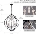 TOCHIC 5 Lights Farmhouse Chandelier, Rustic Orb Chandeliers for Dining Room, Black Crystal Chandelier Light Fixture for Living Room, Bedreoom, Hallway, Nickel, D 27" - Image 7