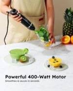Sangcon Immersion Blender Handheld, 3-in-1 Hand Blender Electric, 400W Handheld Licuadora de mano, Stainless Steel Blade Stick Mixer with Whisk, Milk Frother Attachments - Black - Image 3