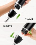 Sangcon Immersion Blender Handheld, 3-in-1 Hand Blender Electric, 400W Handheld Licuadora de mano, Stainless Steel Blade Stick Mixer with Whisk, Milk Frother Attachments - Black - Image 7