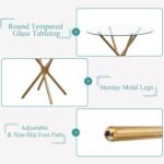 Round Glass Dining Set 5 Pieces Dining Table Chair for Home Kitchen Round Tripod Golden Legs Table with 4 PU Chairs, Contemporary Dining Room Furniture Set for Small Space, Green - Image 5