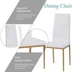 Round Glass Dining Set 5 Pieces Dining Table Chair for Home Kitchen Round Tripod Golden Legs Table with 4 PU Chairs, Contemporary Dining Room Furniture Set for Small Space, Green - Image 7