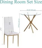 Round Glass Dining Set 5 Pieces Dining Table Chair for Home Kitchen Round Tripod Golden Legs Table with 4 PU Chairs, Contemporary Dining Room Furniture Set for Small Space, Green - Image 9