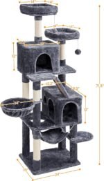 Yaheetech Cat Tree, 71.5in Cat Tower for Indoor Cats, Cat Tree with 2 Cozy Condos, 2 Padded Perches, Scratching Posts & Ramp, Hammock, Cat House Activity Center, Dark Gray - Image 7