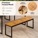 Tangkula 6 Pieces Outdoor Acacia Wood Dining Set, Patio Table and Chairs Set with Bench for 6-7 People, Outdoor Dining Furniture Set with 2" Umbrella Hole for Garden, Backyard and Poolside - Image 5