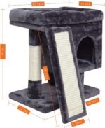 SYANDLVY Small Cat Tree for Indoor Cats Large Adult, Activity Tower with Scratching Post, Modern House with Padded Perch, Kittens Condo with Board, Cat Cave (Smoky Grey) - Image 3