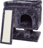 SYANDLVY Small Cat Tree for Indoor Cats Large Adult, Activity Tower with Scratching Post, Modern House with Padded Perch, Kittens Condo with Board, Cat Cave (Smoky Grey) - Image 7