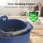 Rosewill 4-in-1 Portable Glass Air Fryer, 4.7QT Transparent Glass Cooking Pot with Storage Lid & Tongs, Compact Smart for Deep Roast, Recrisp, Keep Warm – Navy Blue - Image 5